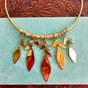 Artisan Made Brass & Jade Collar Necklace